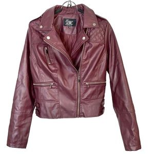 FOREVER FLOWER Vegan Leather Cropped  Moto Jacket Sz S
